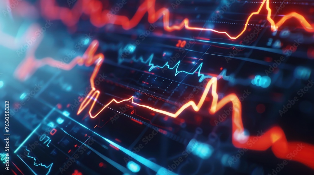 Fototapete close up of a computer screen displaying graphs, suitable for business presentations