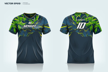 Sport shirt apparel design, Soccer jersey mockup and design with grunge design for sport uniform front and back view.