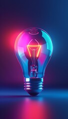 Vibrant neon lights creating a luminous glow around a light bulb in a spacious, open area