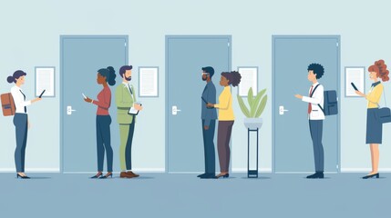 Onboarding process for newly hired employees, human resources illustration - obrazy, fototapety, plakaty