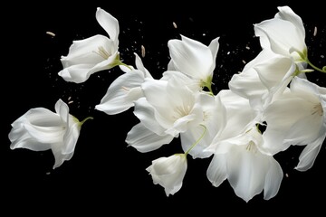 Elegant white flowers against a dramatic black backdrop. Perfect for adding a touch of sophistication to any project