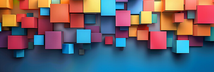Fototapeta na wymiar Vibrant 3D squares and geometric blocks with shadows on gradient backgrounds. Modern abstract design for creative graphic and web design.
