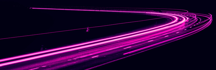 violet car lights at night. long exposure - obrazy, fototapety, plakaty