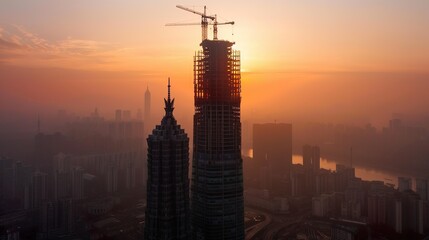 skyscraper's top floors still under construction