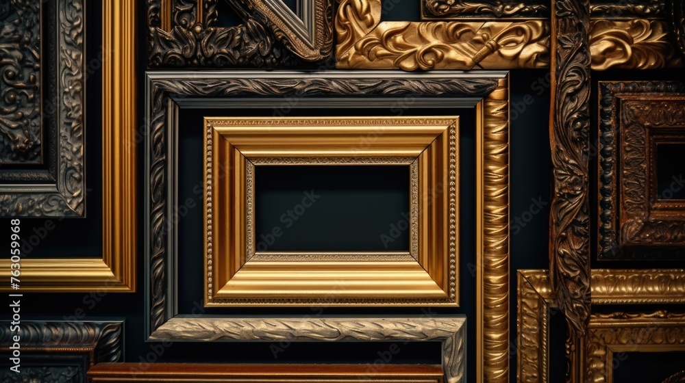 Poster elegant display of various gold and black frames. ideal for interior design projects