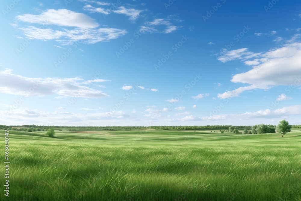 Poster a serene landscape with trees in the distance. suitable for nature and outdoor themes