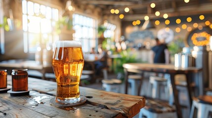 Rustic countryside barn  artisan beer brewing in wooden barrels for local craft beer promotion - obrazy, fototapety, plakaty