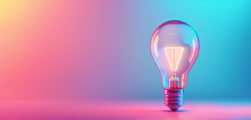 A glowing filament lightbulb against a warm pink and yellow gradient.