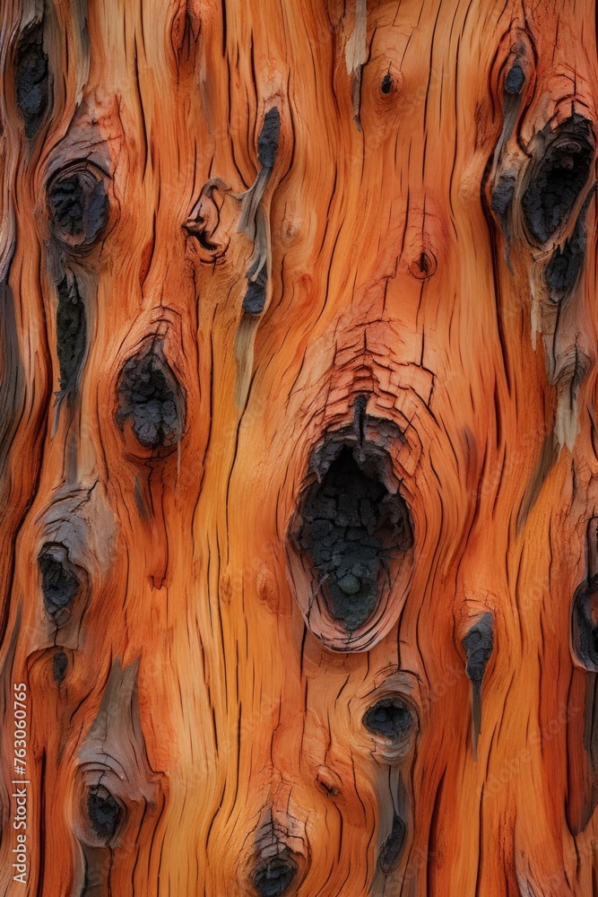 Poster detailed view of a tree trunk with holes, suitable for nature backgrounds