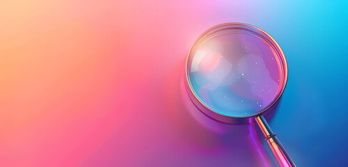 Magnifying glass with a soft pink gradient background.