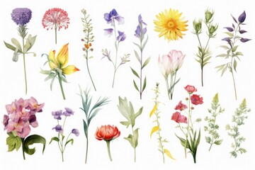 Fototapeta na wymiar Colorful flowers on a plain white backdrop, perfect for various design projects