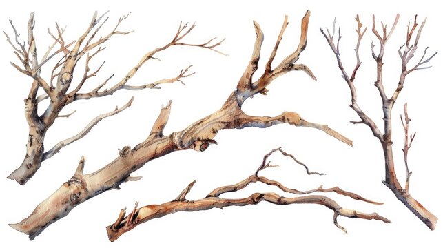 A realistic painting of a tree without leaves. Suitable for nature-themed designs