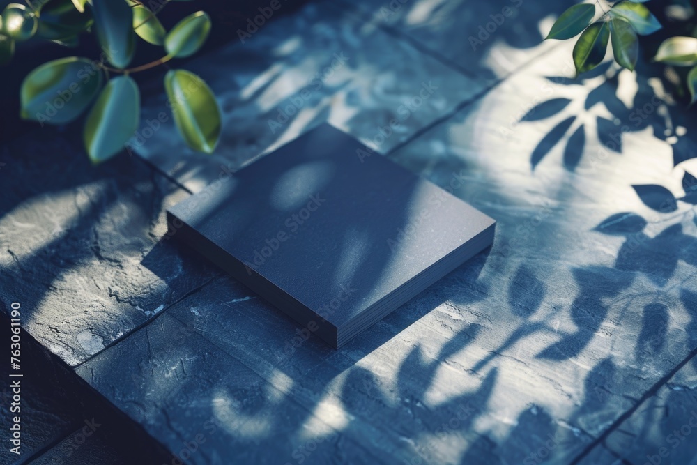 Poster a black square box sitting on a stone floor. suitable for various design projects