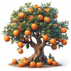cartoon of orange tree isolate on white background
