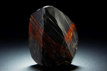 Brookite is a rare precious natural stone on a black background. AI generated. Header banner mockup with space.