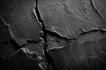 A black and white photo of a cracked wall. Suitable for architectural and abstract backgrounds