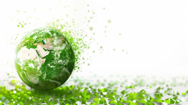 Vibrant Earth Day celebration, green globe on white background, environmental conservation digital illustration