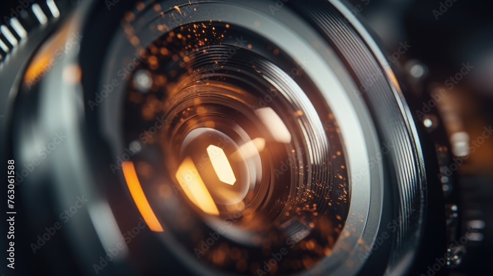Poster detailed close-up view of a camera lens. ideal for technology and photography concepts