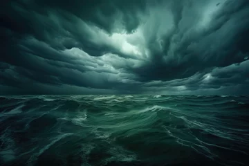Foto op Aluminium Dramatic view of dark storm clouds above the ocean. Suitable for weather or nature concepts © Fotograf