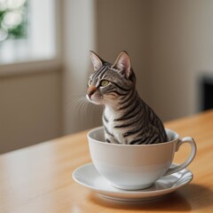 Cat sitting the cup