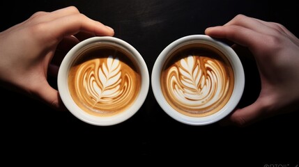 Two hands holding two cups of coffee. Great for coffee shop promotions