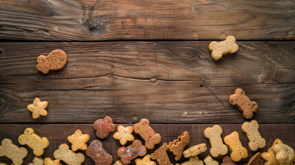 Obraz na płótnie Canvas Assorted dog treats on a wooden surface.