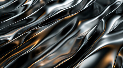 Metallic abstract wavy liquid background. 3d render illustration ,Stylish black background. 3d rendering, 3d illustration

