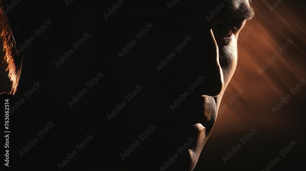 Poster A detailed image of an elephant's face in a dark setting. Suitable for various wildlife and conservation themes