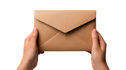 Hand holding envelope isolated on transparent background Remove png, Clipping Path, pen tool