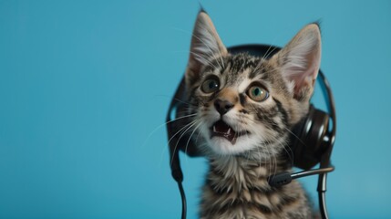 cat ith headphones on