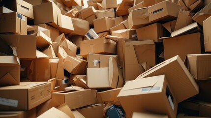 A pile of cardboard boxes stacked on top of each other. Suitable for shipping and storage concepts - obrazy, fototapety, plakaty