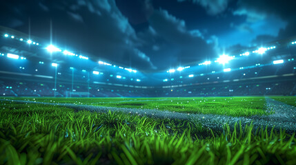 Majestic soccer stadium, its grandeur softened by a subtle blur, creating an enchanting effect