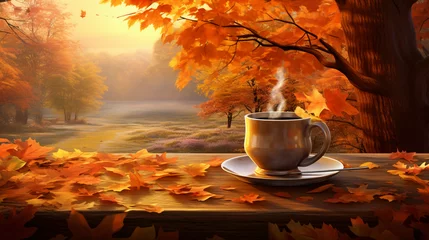 Foto op Plexiglas Relish a quiet moment with a cup of tea the autumn background © Cybonix