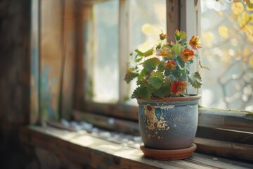 A simple image of a potted plant on a window sill. Suitable for home decor or gardening concepts