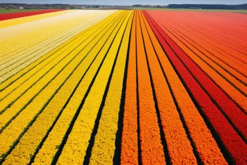Wandcirkels aluminium Colorful tulip field with a beautiful sky background. Perfect for spring or nature concepts © Fotograf