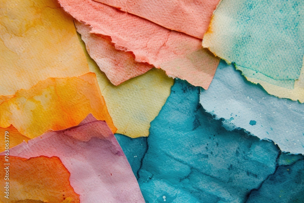 Poster close up shot of a variety of different colored papers, perfect for use as a background in design pr
