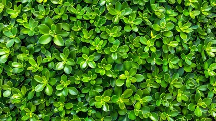 Closeup of lush green hedge wall with small leaves in garden   eco friendly evergreen background - obrazy, fototapety, plakaty