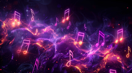 Glowing Purple Music Icons. Generative AI.