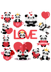 Set of valentines day cute panda