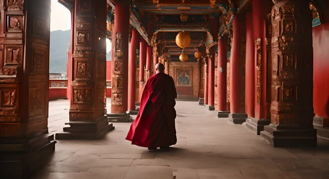 Tibetan monk in a temple.