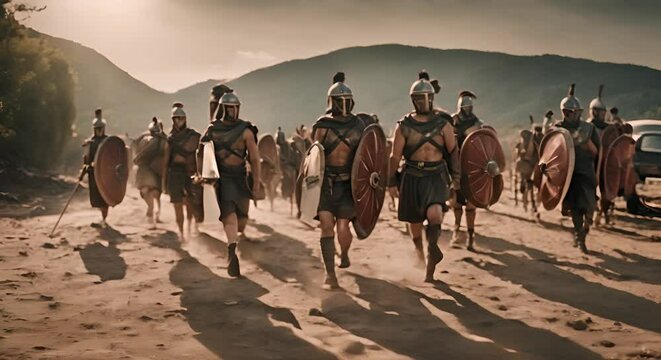Roman soldiers in combat.