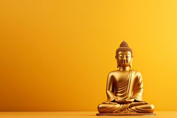 Buddha statue on golden background and copy space - generative ai