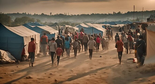 Refugees in a refugee camp.