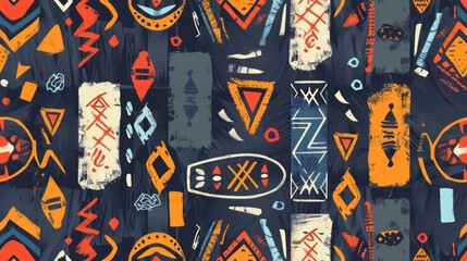 Fototapeta premium Modern hand drawn mixed ethno style ornament seamless pattern. Abstract trendy colorful print