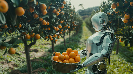 Roboter erntet Orangen, Orangenhain, Feld, Wiese
