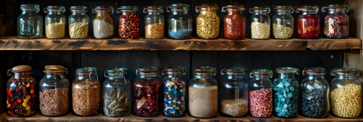 Poster Jars of Seed and Grain Samples on Shelves ,  taking the spice jar from the shelf  © david