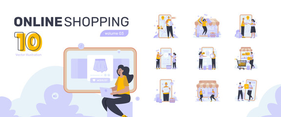 Online shopping ecommerce business illustration set