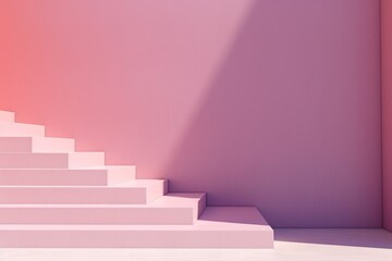 Modern minimalist staircase in pastel pink with a play of light and shadow, creating a soothing ambiance. Minimalist Pink Stairs with Shadows