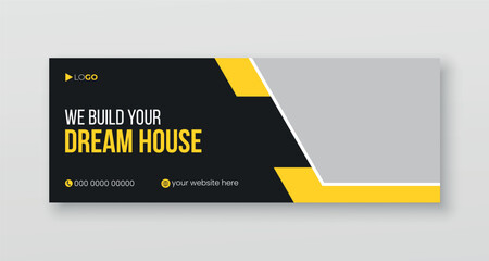 Construction facebook cover design, home repair social media banner, web banner ads template.