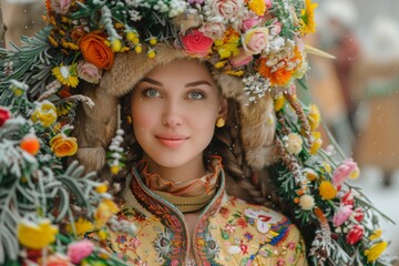 Religious holiday of the Slavs, Maslenitsa. Women dress up in traditional Russian costumes, bake pancakes and treat everyone